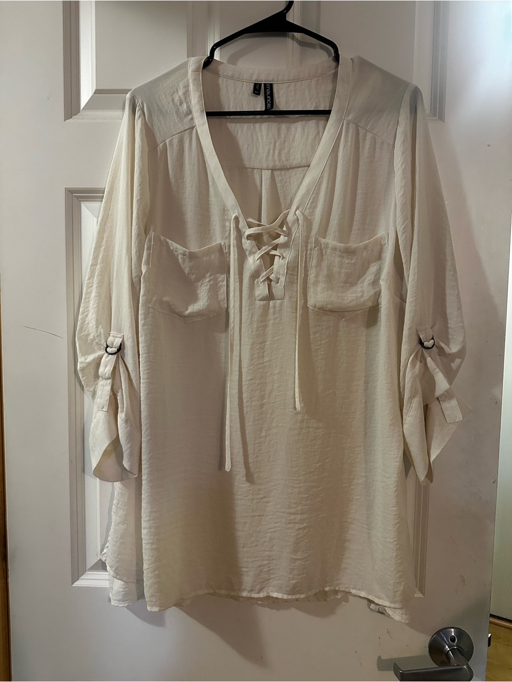 Maurices Cream Lace-Up Pocket Tunic sz. 1